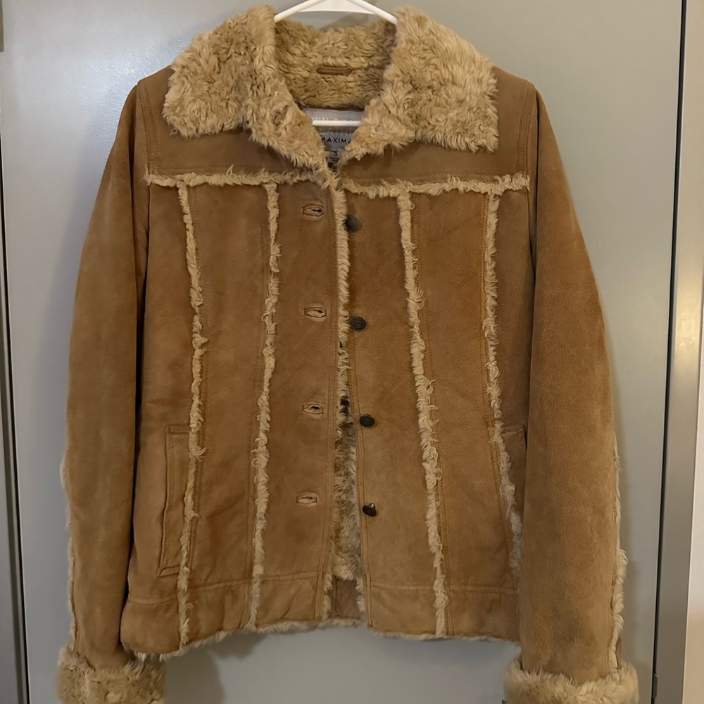 Wilsons Leather Tan Teddy Jacket with Plush Fur Trim